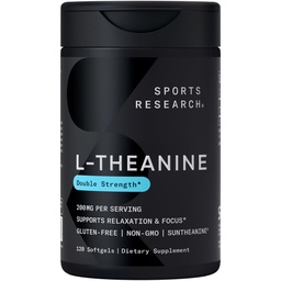 Ricerca sportiva Doppia resistenza L-teanina Supplemento - Suntheanine Softgels for Focus, Relax & Alertness - Supporto non-Drowsy Realizzato con olio di cocco, Non-OGM & Gluten Free - 200mg, 120 Count