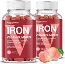 Vegane Eisen-Gummi-Ergänzung - Multivitamin-Ergänzung mit Vitamin C, A, B & Zink - Health Blood & Energy Unterstützung für Eisenmangel, Anämie, No After Taste - Peach Flavor(2 Packungen)