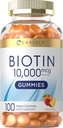 Carlyle Biotin 10000mcg Gummies | 100 Count | Peach Flavor Supplement | Vegan, Non-GMO, Glutenfrei