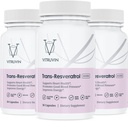 Vitruvin Trans-Resveratrol 500mg, 3 Flaschen Pack, Vegan, Non-GMO, Gluten-Free, Gelatin-Free.