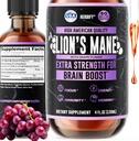 HERBIFY Lions Mane Supplement - Tägliche Pilz-Ergänzung für Gedächtnis, Fokus und Klarheit - Brain Booster - Lions Mane Tincture für Immununterstützung - 4 Fl oz Grape Flavor