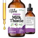Wild & Organic Milk Thistle Liquid Drops - Leberreiniger Detox - Silymarin Milk Thistle Supplement für Leberunterstützung - Zu Tee hinzufügen - Silybum Marianum Seed Extract Tincture - Zucker & Alkoholfrei - 4 oz