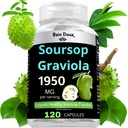 1950mg Soursop Graviola Kapseln (Guanábana) Bio Blätter Pulver reich an potenten Anti-Oxidants - 120 Kapseln 40 Servierungen