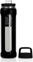 20oz Glas Wasserflasche mit Silikonhülle, 600ml Becher mit 2 Tier Lid (Wide Mouth und Small Mouth Straight Drink) mit Tee-Leak-Flasche - Gym Yoga Outdoor-Aktivitäten (schwarz)