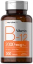Horbäach B12 Vitamin 2000 mcg | 200 Tabletten | Vegetarische Ergänzung | Non-GMO & Gluten Kostenlos