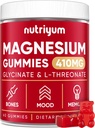 Magnesio Glycinate Gummies per Adulti & Bambini - 410mg Magnesio Elementale L-Threonate Chewables per Bones & Memory Support, Mood Calma - 2 mesi Alimentazione Magnesio Gummies Supplement Complex - 60 pz