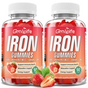 Eisengummis für Frauen, Männer & Kinder, Zuckerfreie Eisenergänzung mit Kalzium, Zink, Folat & Vitamin B12, C, B6 - für Blood Building & Energy Support, Anemia, Erdbeere, 120 Count