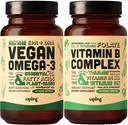 Vegan Omega 3 & Vegan Vitamin B Complex Bundle - Pflanzenbasierte DHA & EPA Fettsäuren, essentielle B Vitamine mit ganzer Nahrungsmischung, B1, B2, B3, B5, B6, B7, Folate