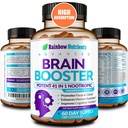 40-in-1 Brain Booster Supplements für Gedächtnis, Fokus, Klarheit, Energie, Leistung | Natural Nootropic Brain Support Supplement mit DMAE, Bacopa Monnieri & More | Für Männer & Frauen | 120 V Kapseln