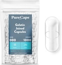 PureCaps USA - Leere Gelatine Pillen Kapseln Größe 000 | 1.000 Fügen Pillen| Clear| Nicht-GMO zertifiziert | SLS, Gluten, Konservierungsmittelfrei