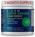 BIOHM Super Greens Clean Energy, Green Superfood Powder (8.5 Oz, 30 Portionen) unterstützt Gut Health & Cognition, 34 Natürliche Früchte, Gemüse und Kräuterextrakte mit Präbiotika, Probiotika & Enzyme