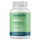 BESTVITE Biotin 5000mcg (120 vegetarische Kapseln) - No Stearates - No Flow Agents - Vegan - Non GMO - Glutenfrei - Haar, Haut, Nägel