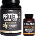 ONNIT Nootropic + Nutrizione sportiva Stack - Cervello alfa (90ct) + Grass Fed Whey Protein (Vanilla)