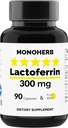 MONOHERB Lactoferrine 300 mg par gélule - 90 gélules végétariennes - Fabriquées aux États-Unis