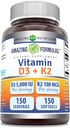Stupefacente formula vitamina D3 5000 IU con vitamina K2 100 Mcg | D3 + K2 supplemento complesso | Softgels | Non OGM | Gluten-Free Made in USA (1 pacchetto, 150 conteggio)