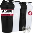 GOMOYO 4-Pack - 28 Ounce Protein Shaker Bottle für Mixes, 4xWire Whisk, Leak Proof Bulk Supplement Mixes und Pre-Workout Shaker Cups, Geschirrspüler Safe & BPA Free, Black & White