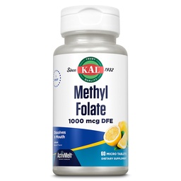 KAL Methyl Folat 1000 mcg, 5-MTHF Aktive Form, Folsäureergänzung, Herzgesundheit, Prenatal, Mood und Gehirn Unterstützung, Vegetarische, natürliche Lemon ActivMelt, 60-Tage Garantie, 60 Serv, 60 Micro Tablets