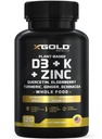 Vitamine D, K2, K1, Zinc, Quercetine, Elderberry, Turmeric, Ginger & Echinacea complément alimentaire complet 8 en 1- D3 5000 UI à base de plantes de lichen, vitamine K (K2 MK7, MK4, K1), vitamine D3 K2 -120 capsules