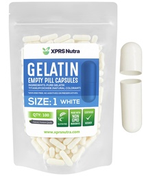 XPRS Nutra Taille 1 Capsules vides - 100 Capsules de gélatine vides de compte - Remplissage de la gélule de bricolage - Capsules de gel de pilules de boeuf pur pour compléments Do-It-Youlf (Blanc)