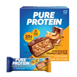 Pure Protein Bars, High Protein, Nutritious Snacks, um Energie zu unterstützen, Low Sugar, Glutenfrei, Schokolade Peanut Butter, 1.76oz, 12 Count (Packaging Mai Vary)