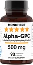 MONOHERB Alpha-GPC 500 mg - 90 Vegan Kapseln, Nootropic für Gehirnunterstützung, Fokus, Gedächtnis, Motivation und Energie