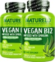 NATURELO Vegan B12 - Methyl B12 mit Bio Spirulina - Hohe Potenz Vitamin B12 1000 mcg Methylcobalamin - Unterstützt gesunde Stimmung, Energie, Herz und Augengesundheit - 90 Kapseln (Pack von 2)