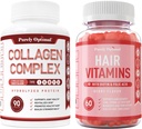 Rein Optimale Premium Multi Collagen Peptide Kapseln (Typen I, II, III, V, X) + Premium Hair Vitamins Supplement-Gummy Vitamine w/Biotin, Folsäure, Vitamine A&D