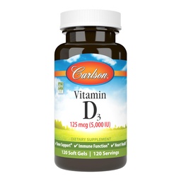 Carlson - Vitamin D3 5000 IU (125 mcg), Knochengesundheit, Muskelgesundheit, Cholecalciferol, Vitamin D Nahrungsergänzungsmittel, Vitamin D3 Weichgele, 120 Weichgele