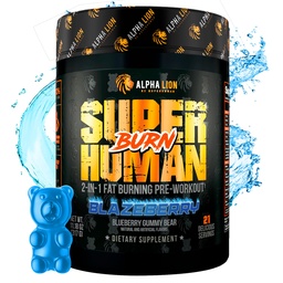 ALPHA LION Superhuman Burn – 2 in 1 Metabolismus Booster Pre Workout und Thermogenic Fat Burner für Männer – Appetit Suppressant und Weight Loss Supplement (21 Servierungen, Blue Gummy Bear Flavor)