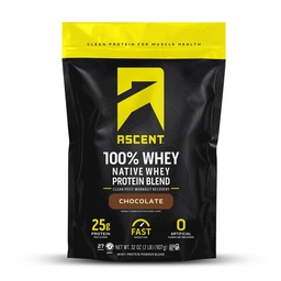 Ascent 100% Whey Protein Powder - Post Workout Whey Protein Isolate, Zero Artificial Flavors & Sweeteners, Glutenfrei, 5.5g BCAA, 2.6g Leucine, Essential Amino Acids, Chocolate 2 lb