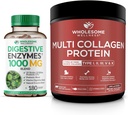 Vollständige Wellness Verdauungsenzyme 1000MG Plus Präbiotika & Probiotika Supplement + Multi Collagen Protein Powder Hydrolyzed (Typ I II III V X) Bundle