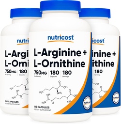 Nutricost L-Arginin L-Ornithine 750mg; 180 Kapseln (3 Flaschen)