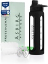 2.0 Fitness | Protein Shaker aus Glas | Protein Shaker | Trinkflasche | mit Spiralkugel | 24 oz (schwarz)