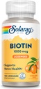 SOLARAY Biotin 1000mcg Lozenges - Biotin Ergänzung mit Vitamin A - Nerve Funktion und Cellular Energy Support - Natürliche Orangensaft Geschmack, Großer Geschmack, 60-Tage Garantie, 100 Servietten, 100 Lozenges