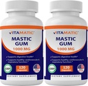 Vitamatic 2 Pack Mastic Gum 1000mg pro Servierung - Unterstützung Verdauungsfunktion, gastrointestinale Gesundheit, Immun- und Oral-Wellness, Insgesamt 240 Kapseln