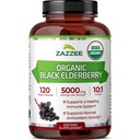 Zazze USDA Organic Black Elderberry 10:1 Extrakt, 5000 mg Stärke, 120 Vegan Kapseln, 2 Monate Versorgung, Standardisiert, Konzentrat 10X Extrakt, 100% Vegetarisch, All-Natural, Non-GMO, Made in USA