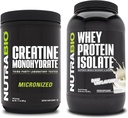 NutraBio Creatine Monohydrat, Unflavored, 500g und Whey Protein Isolate, Unflavored, Supplement Bundle - Muskelenergie, Lean Muskelwachstum, Erholung und Stärke