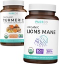 Turmeric & Lions Mane (1-Monats-Versorgung) Mindful Turmeric Bundle of Organic Turmeric Curcumin with Black Pepper & Ginger (120 Caps) & Bio Lions Mane Mushroom 10:1 Extrakt (60 Caps)