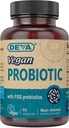 DEVA Vegan Probiotic mit FOS Prebiotics Supplement - 2 Billion CFU mit 100 MG von Prebiotics Per Servieren für Herren & Frauen - Non-Dairy Gluten Free - Natürlich Shelf Stable - 90 Kapseln