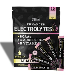 Verbesserte Elektrolyt-Pulver-Stick-Packs (Lemon Berry | 20 Pakete) w/ 0 Zucker + BCAAs +B-Vitamine Elektrolyt-Ergänzung mit Kalium Zink & Magnesium für Hydration - Keto Elektrolyte