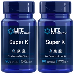 Life Extension Super K, Vitamin K1, Vitamin K2 mk-7, Vitamin K2 mk-4, Vitamin C, Bone/Heart/arterielle Gesundheit, 3-Monats-Versorgung, Glutenfrei, 1 Täglich, Non-GMO, 90 Softgel (Pack von 2)