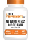 BulkSupplements.com Riboflavin Kapseln - Vitamin B2 400 mg, Riboflavin 400mg - Essential B Vitamin, Glutenfrei, 1 Kapsel pro Servierung, 180 Kapseln (Pack von 1)