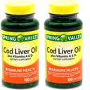 Spring Valley - Huile de foie de morue avec vitamine A & D 100 softgels (paquet de 2)