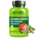 NATURELO Ashwagandha Bio-Root-Pulver - Natürliche Kräuter Ergänzung für Fatigue, Relief Stress, Mood Enhancer - mit Schwarz Pfeffer Extrakt - 90 Vegan Kapseln
