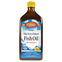 Carlson - Das sehr feinste Fischöl, 1600 mg Omega-3-Fettsäuren, Flüssigergänzung, Norwegisch, Wild gefangen, nachhaltig bezogen, Zitrone, 16,9 Fl Oz