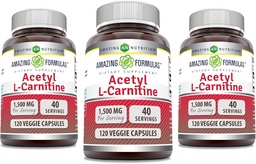 Formules étonnantes Acétyl L-Carnitine 1500 Mg par portion Capsules de légumes Supplément de produits non-OGM (sans gluten) Fabriqués aux États-Unis (120 Nombre)