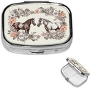 Pille Box Blumen und Pferde Hand Drawn Square Pille Fall für Geld &amp; Tasche 2 Compartment Medizin Pille Organizer Portable Reise Pillbox Medizin Vitamin Cod Liver Öl Speicherbox