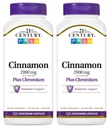 Cinnamon du 21e siècle 2000 mg Par portion Plus Capsules végétariennes de chrome 120 Compte - Boîte de 2