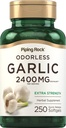 Piping Rock Odorless Knoblauch Ergänzung 2400mg | 250 Softgels | Hohe Potenz Kräuterextrakt | Extra Stärke Pillen | Non-GMO, Glutenfrei