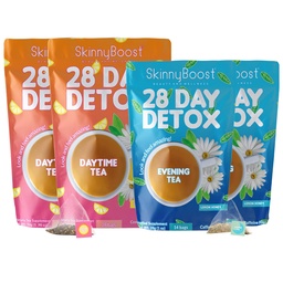 Skinny Boost Detox Tea Kit – 4 PACK - 2 Tage Tee (56 Taschen) 2- Abendtee (28 Taschen) – Kräutertee für Gewicht, Metabolismus, Energie, Bloating & Colon Cleanse – Grüner Tee, Vegan, Keto, Non-GMO, Sugar-Free
